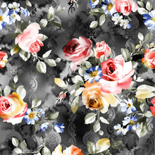 Load image into Gallery viewer, MNKatKraft Basket Liner Group - Black Garden - pink/yellow roses on black background