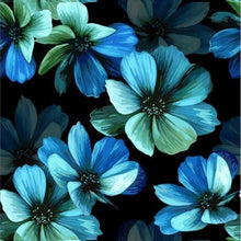 Load image into Gallery viewer, MNKatKraft Basket Liner Group - Blue Pansy - Blue Pansies on black background